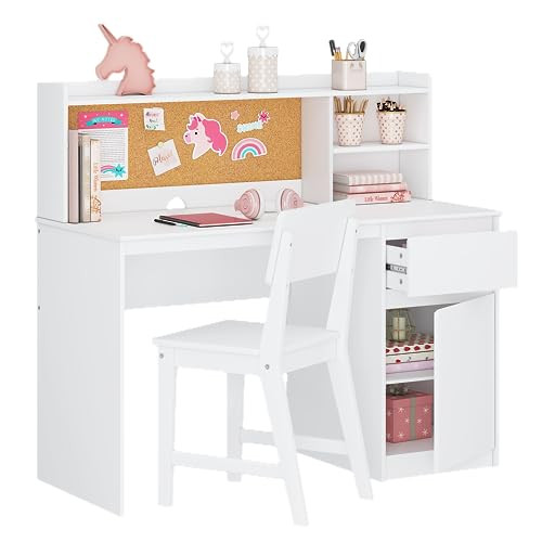 UTEX Kids Study Desk with Chair, Kids Desk and Chair Sets with Hutch and Storage Cabinet, Wooden Children Study Table, Student Writing Desk Computer Workstation for 5-12 Years Old | Amazon (US)