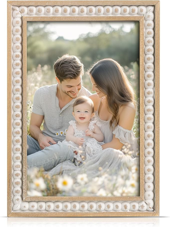 4x6 Picture Frame, Natural Pine Wood Wall Mount Photo Frame Boho Distressed White Vintage Rustic ... | Amazon (US)