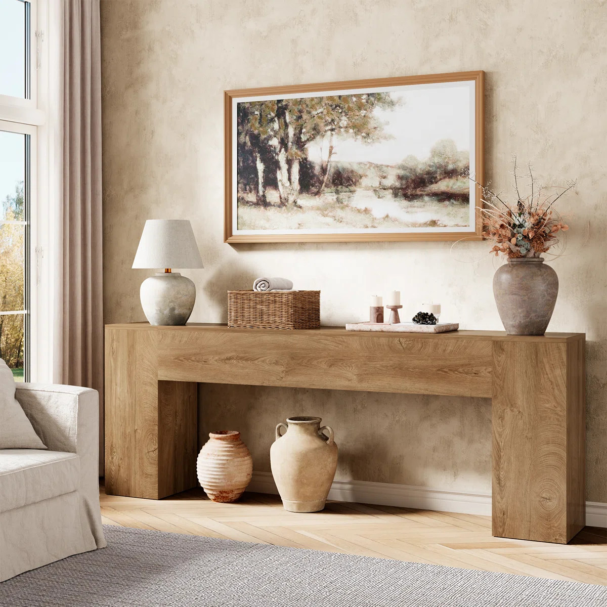 86-Inch Extra Long Console Table For Entryway, Wooden Behind Couch Table Narrow, Farmhouse Entran... | Wayfair North America