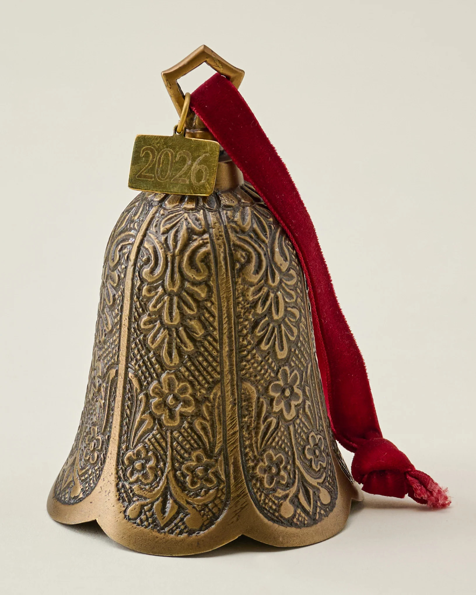 Antique Brass Floral Bell Ornament | Magnolia