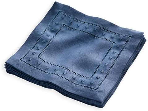 Linen Cocktail Napkins 6 x 6 inch - Linen Navy Blue Coaster Napkins Cloth with Embroidered Dot Se... | Amazon (US)