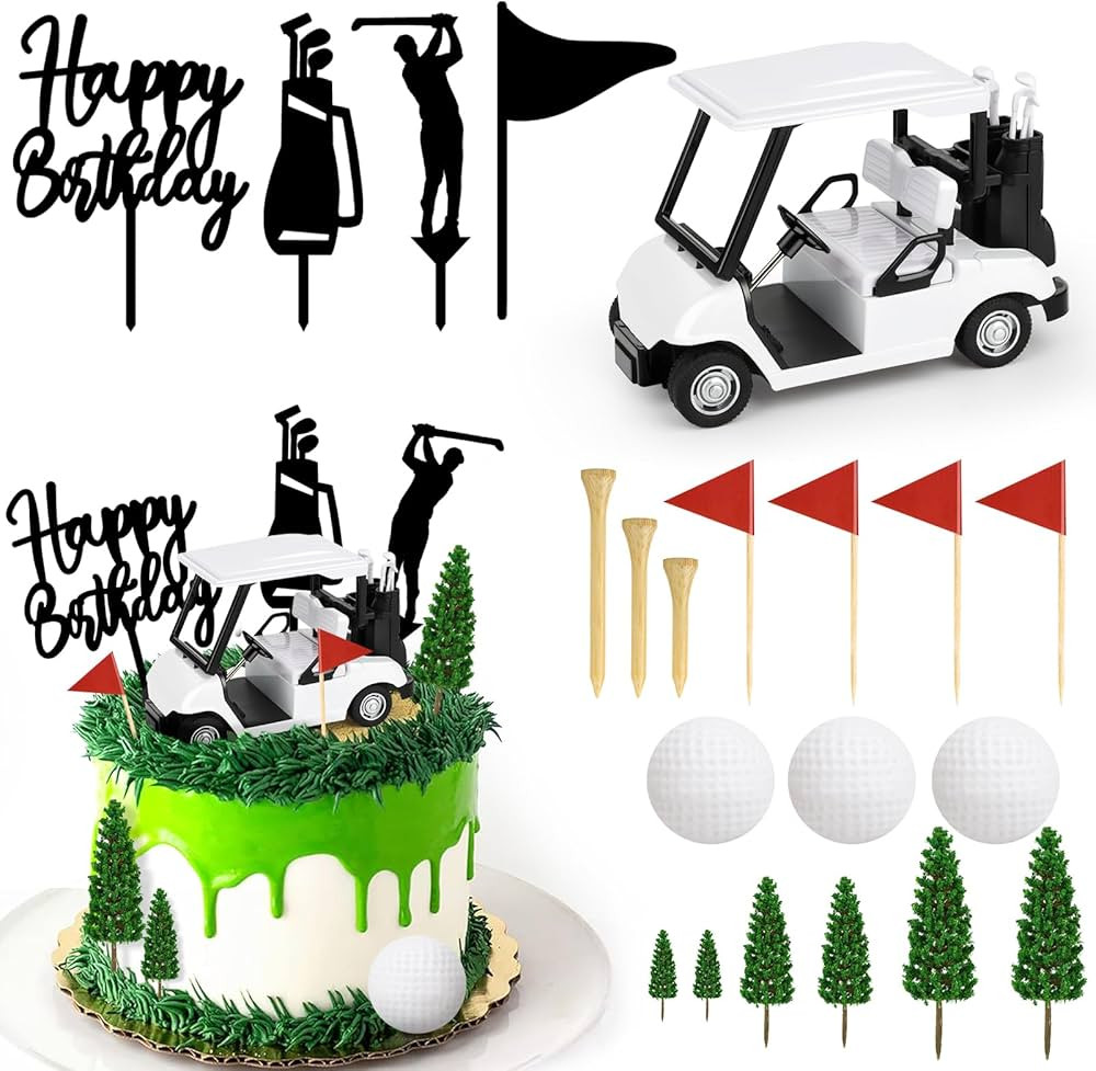 21 Pack Golf Cake Decorations Set with Golf Cart Toy Flag Golf Ball Green Tree, Golf Birthday Cak... | Amazon (US)