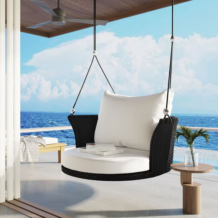 33.8" Single Suspended Rattan Woven Swing Seat - ModernLuxe | Target
