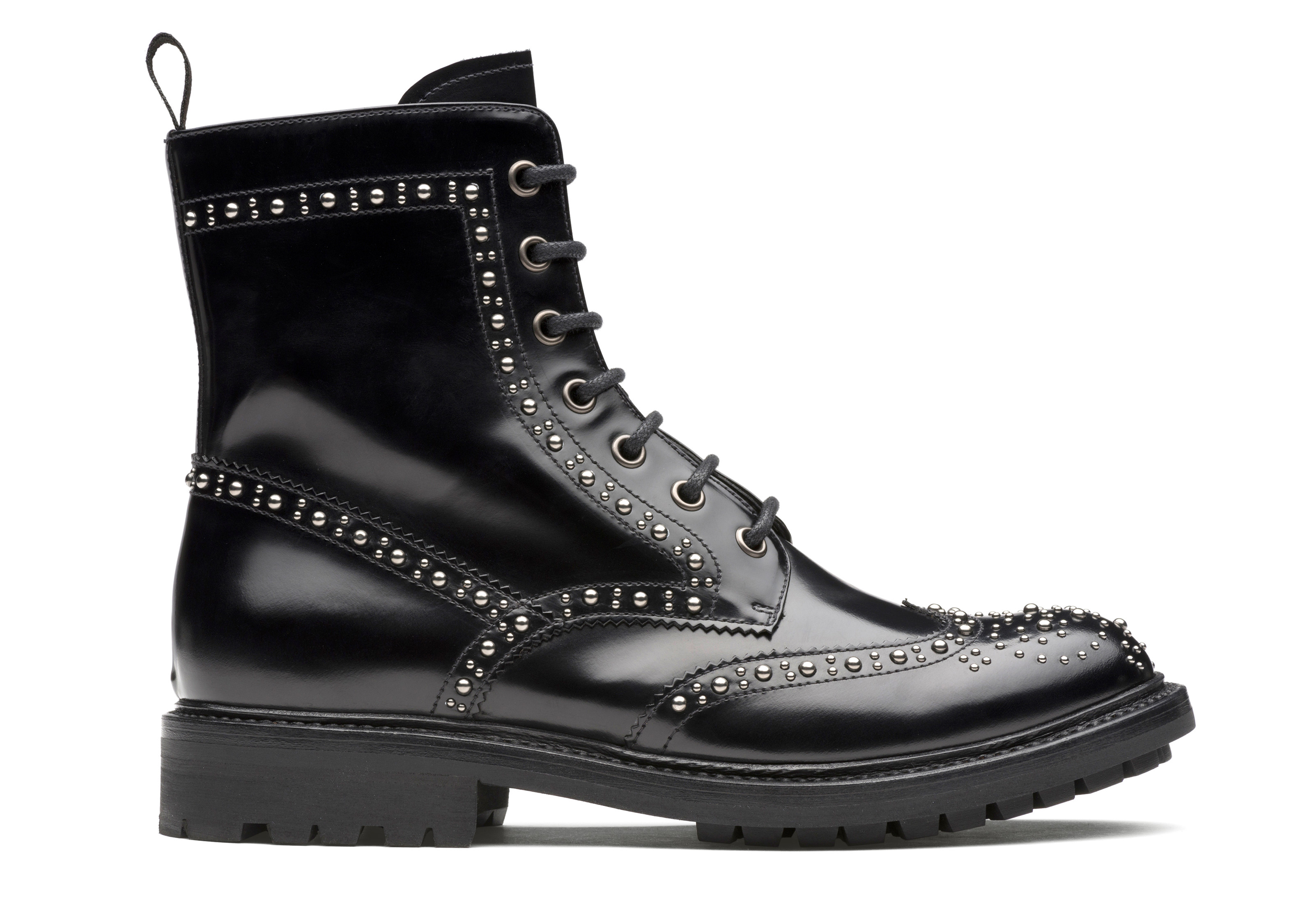 Angelina met. 2 Polished Fumè Lace-Up Boot Stud Black | Church's Footwear UK