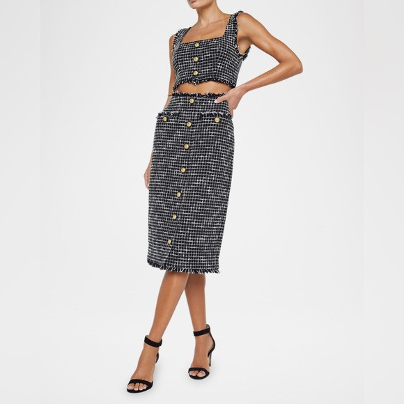 L'AGENCE Black and White Maylin Bralette Top & Matching Tai Tweed Midi Skirt Set | Poshmark