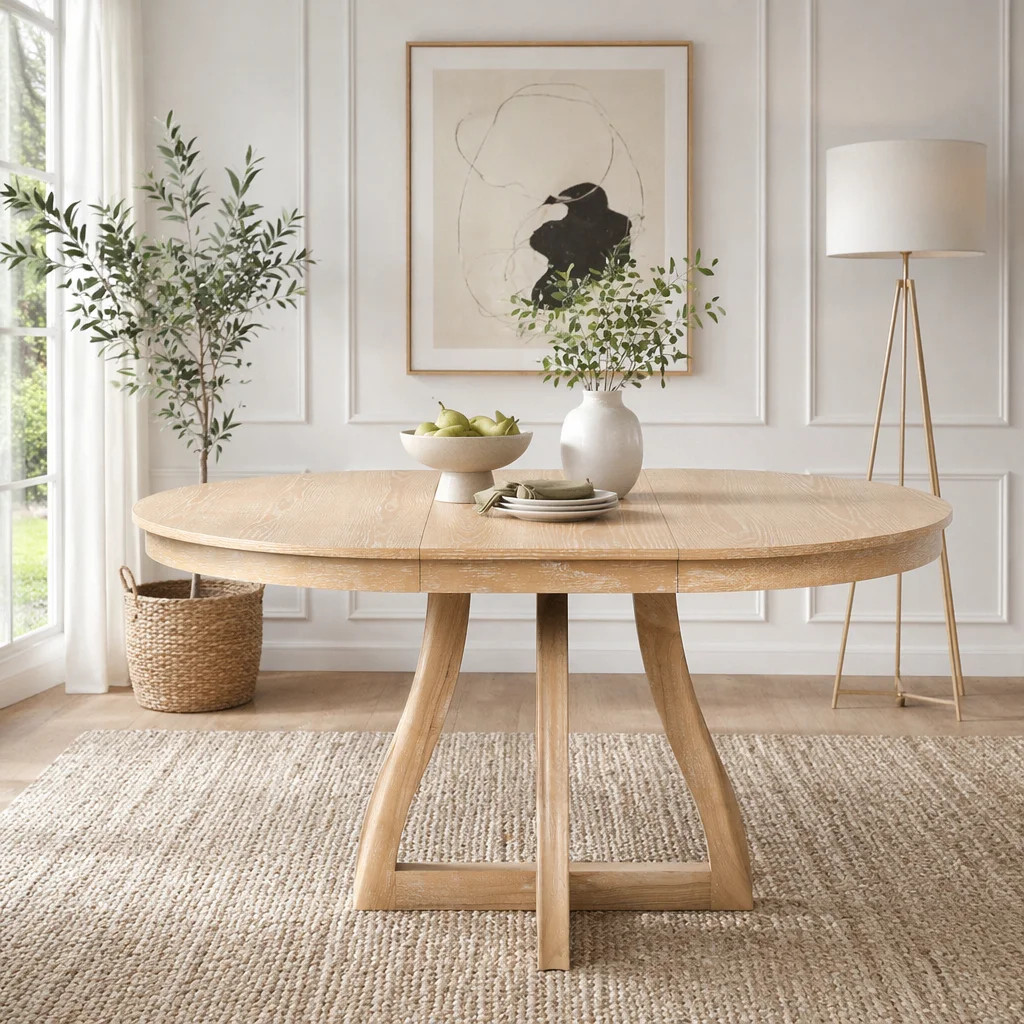 Round Extendable Dining Table for 4-6, 16" Middle Leaf, Curved Table Legs | Wayfair North America