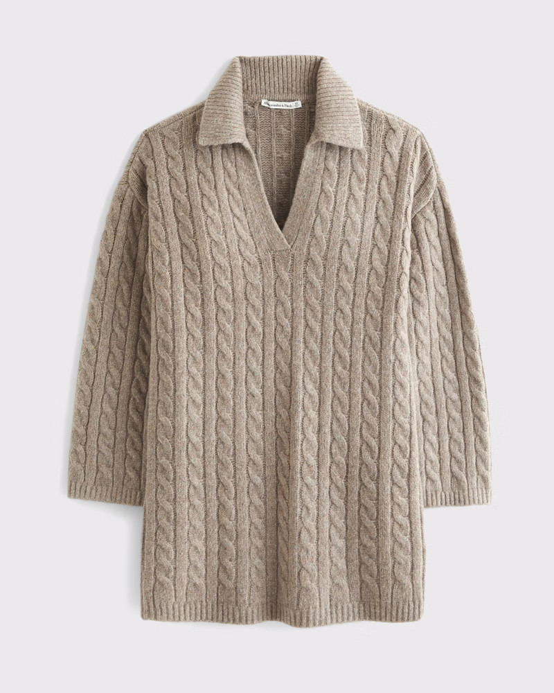 Long-Sleeve Collared Cable Mini Sweater Dress | Abercrombie & Fitch (US)