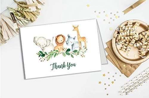 25 Safari Thank You Cards With Envelopes (Thick Card Stock) Baby Shower, Jungle Greenery Large Size  | Amazon (US)