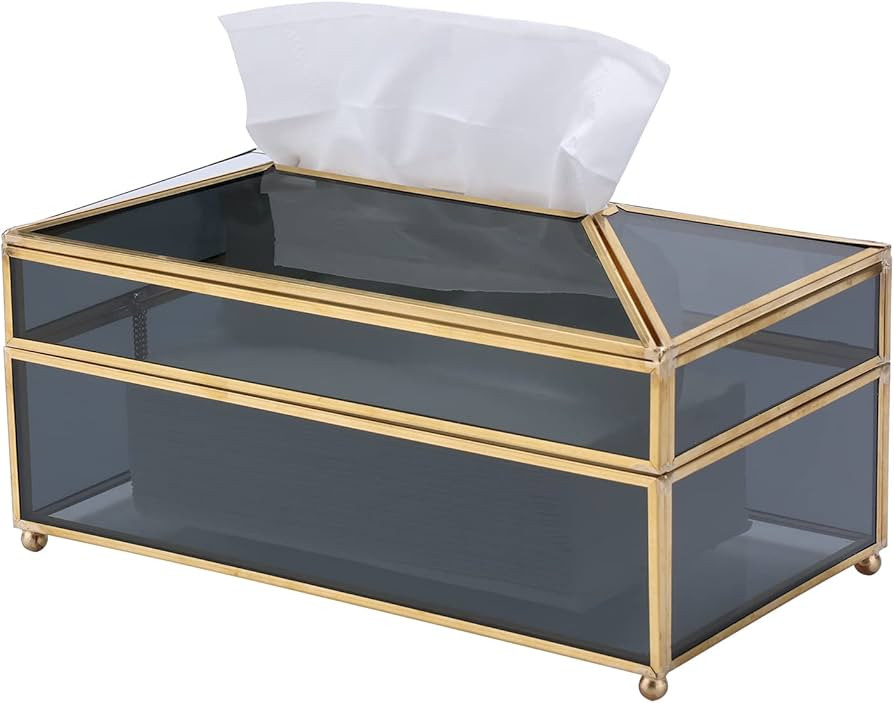 Decorative Tissue Box Holder, Rectangular Stylish Glass Napkin Storage Box Pumping Paper Dispense... | Amazon (US)