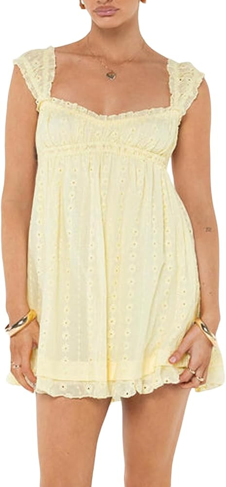 Women's Babydoll Mini Dress Floral Embroidery Summer Sleeveless Loose A Line Flowy Short Sundress... | Amazon (US)