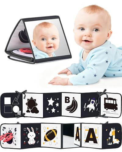 High Contrast Black and White Baby Toys for Newborn 0-6 Months – Contrast Cards & Sensory Baby Book with Mirror – Tummy Time Infant Toys for Visual Stimulation, Early Learning & Brain Development | Amazon (US)