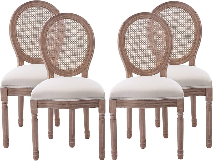 Nrizc French Country Dining Chairs Set of 4, Farmhouse Dining Chairs, Rattan Dining Chairs with R... | Amazon (US)