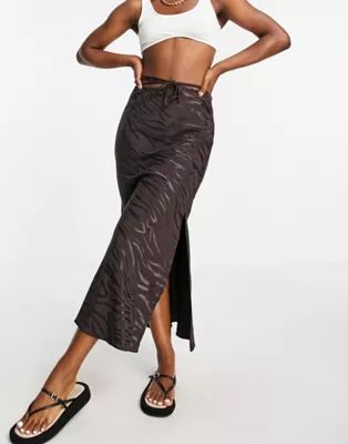 River Island satin bias tie waist maxi skirt in brown | ASOS (Global)
