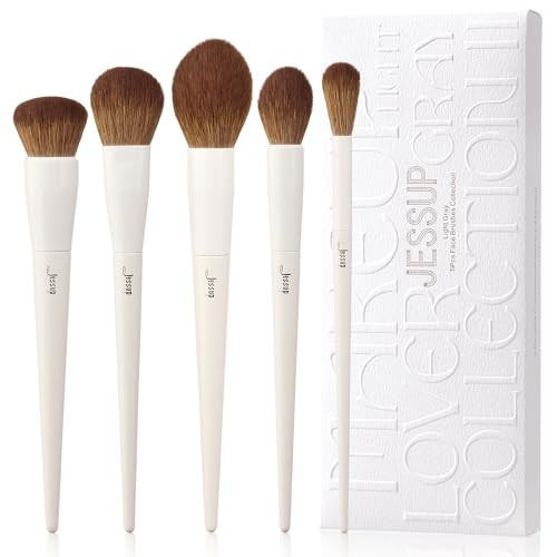 Jessup Makeup Brush Set 5Pcs Face Makeup Brushes Vegan Soft Foundation Brush Blush Brush Bronzer Contour Brush Highlighter Brush Fluffy Setting Powder Brush, Light Grey T493 | Amazon (US)