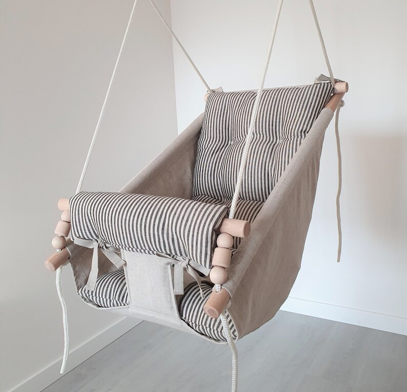 Baby Hammock/ Linen Natural Swing With Black Stripe/children - Etsy | Etsy (US)