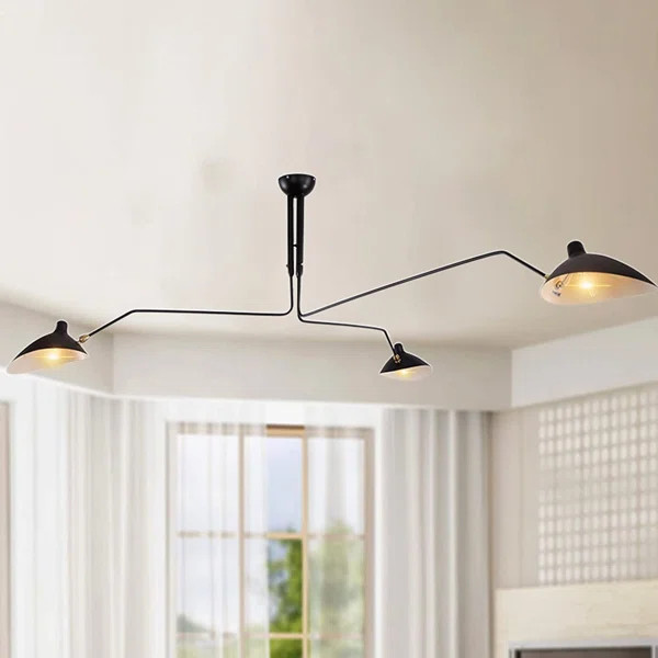 Mid-century Chandelier Modern 3 Arm Chandelier, Adjustable Ceiling Black Chandelier With 3 Arms C... | Wayfair North America