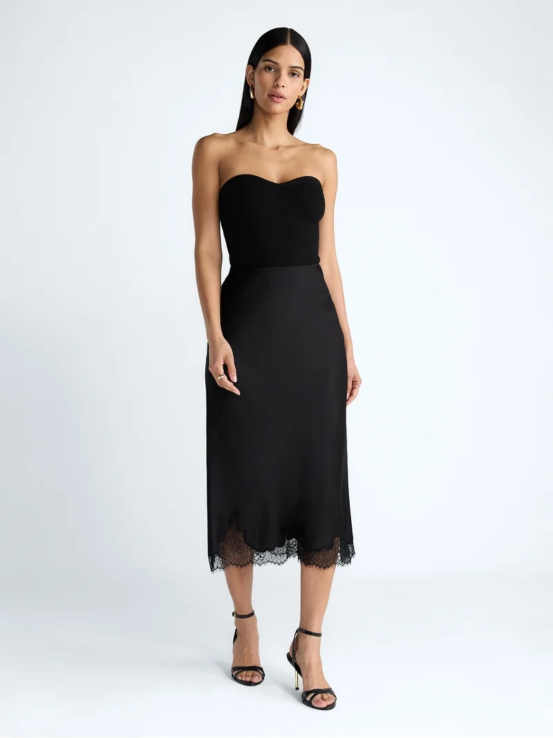 Scoop Women's Midi Slip Skirt with Lace Trim, Sizes XS-XXL | Walmart (US)