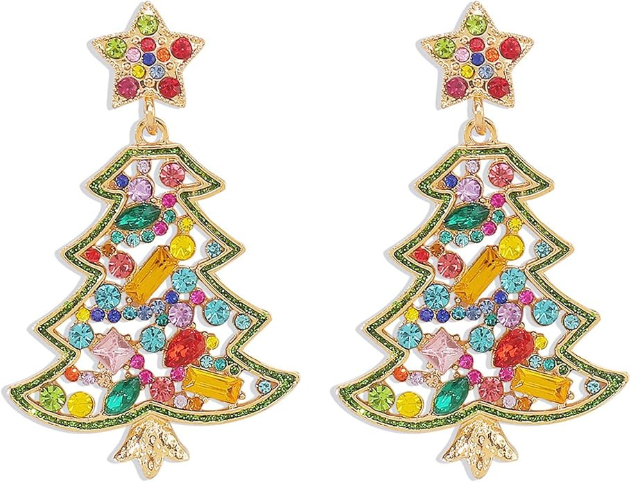 Christmas Tree Earrings for Women Sparkly Colorful Crystal Christmas Tree Earrings Dainty Fashion... | Amazon (US)