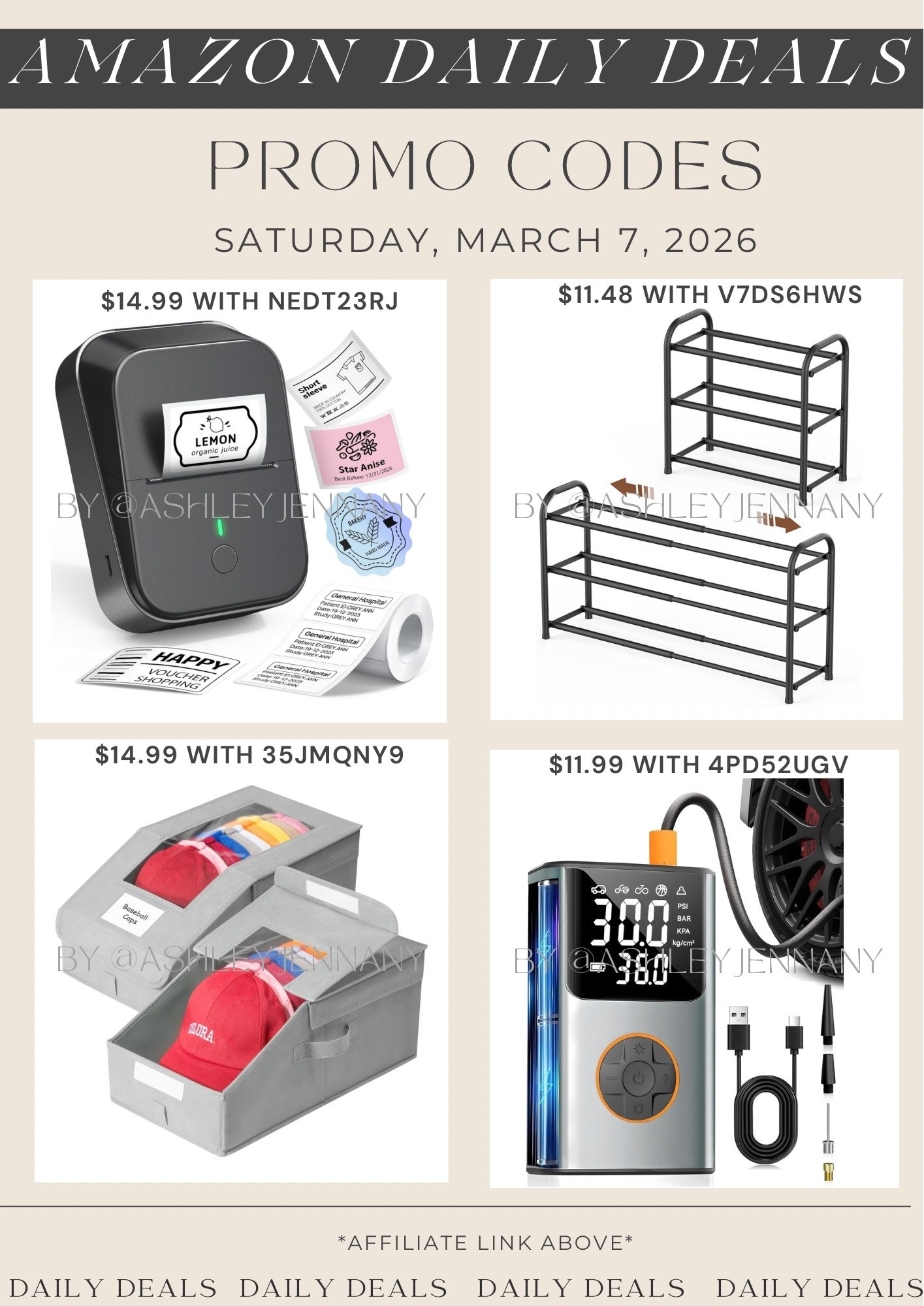 Amazon deals on LabelMaker, expandable shoe rack, hat storage, and portable air compressor

#LTKHome #LTKSaleAlert