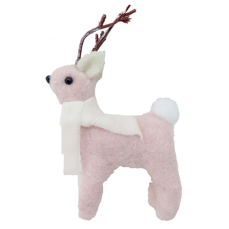 Pink Fabric Deer with White Scarf Ornament, 6" | At Home