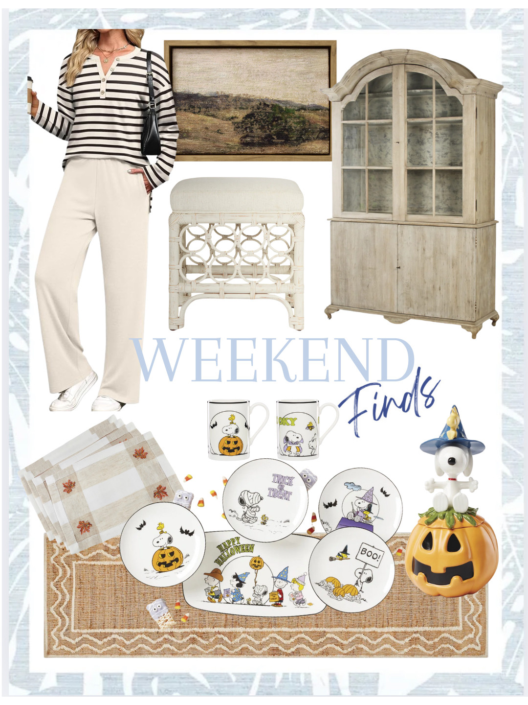 Let's get ready for Fall!  I am in love with this cute lounge set in stripes!  And can we talk about the fun Peanuts inspired Halloween dishes?  My favorite is the Snoopy cookie jar!   

 #LTKSeasonal #LTKHome #LTKParties