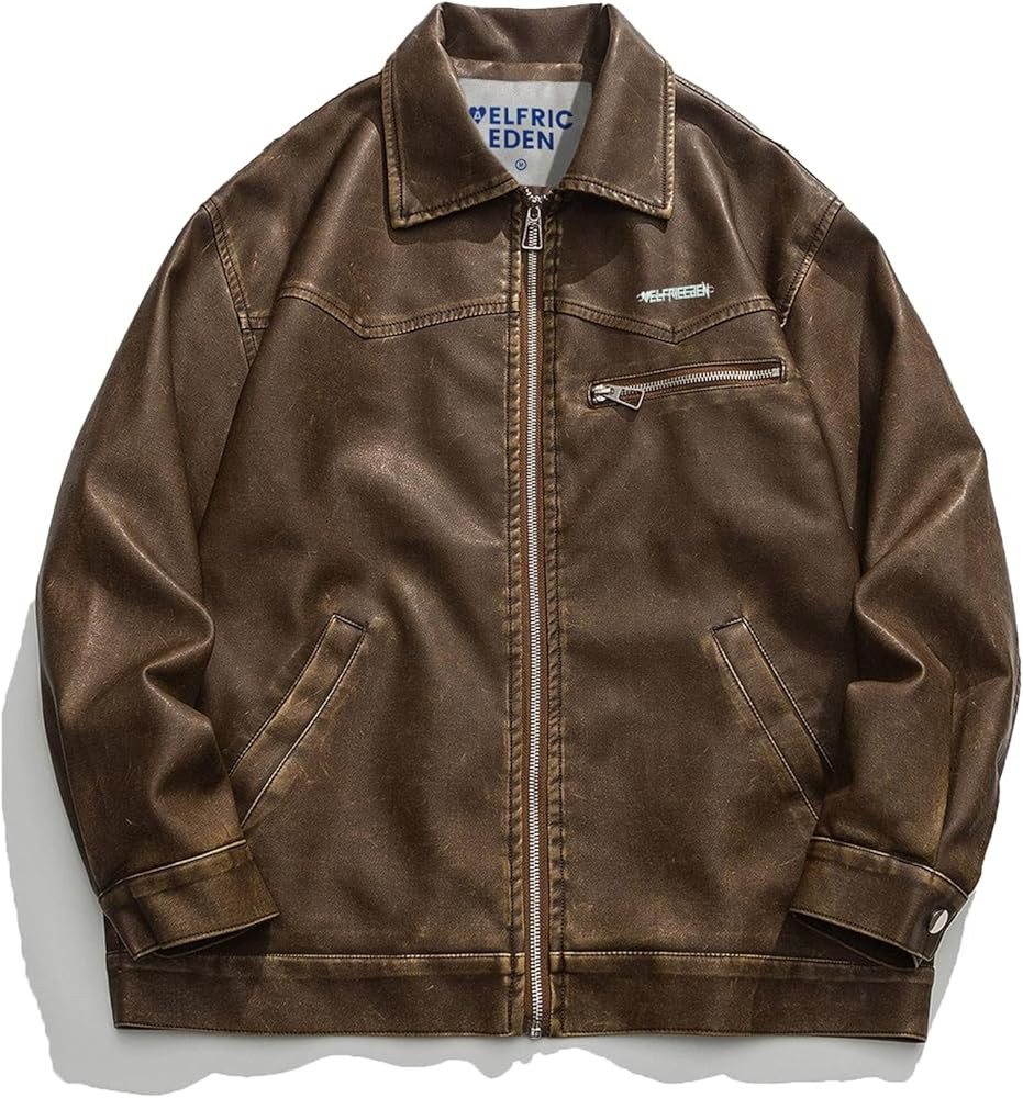 Aelfric Eden Mens Leather Jacket Vintage Oversized Black Leather Jacket Unisex Casual Zip-Up Moto... | Amazon (US)