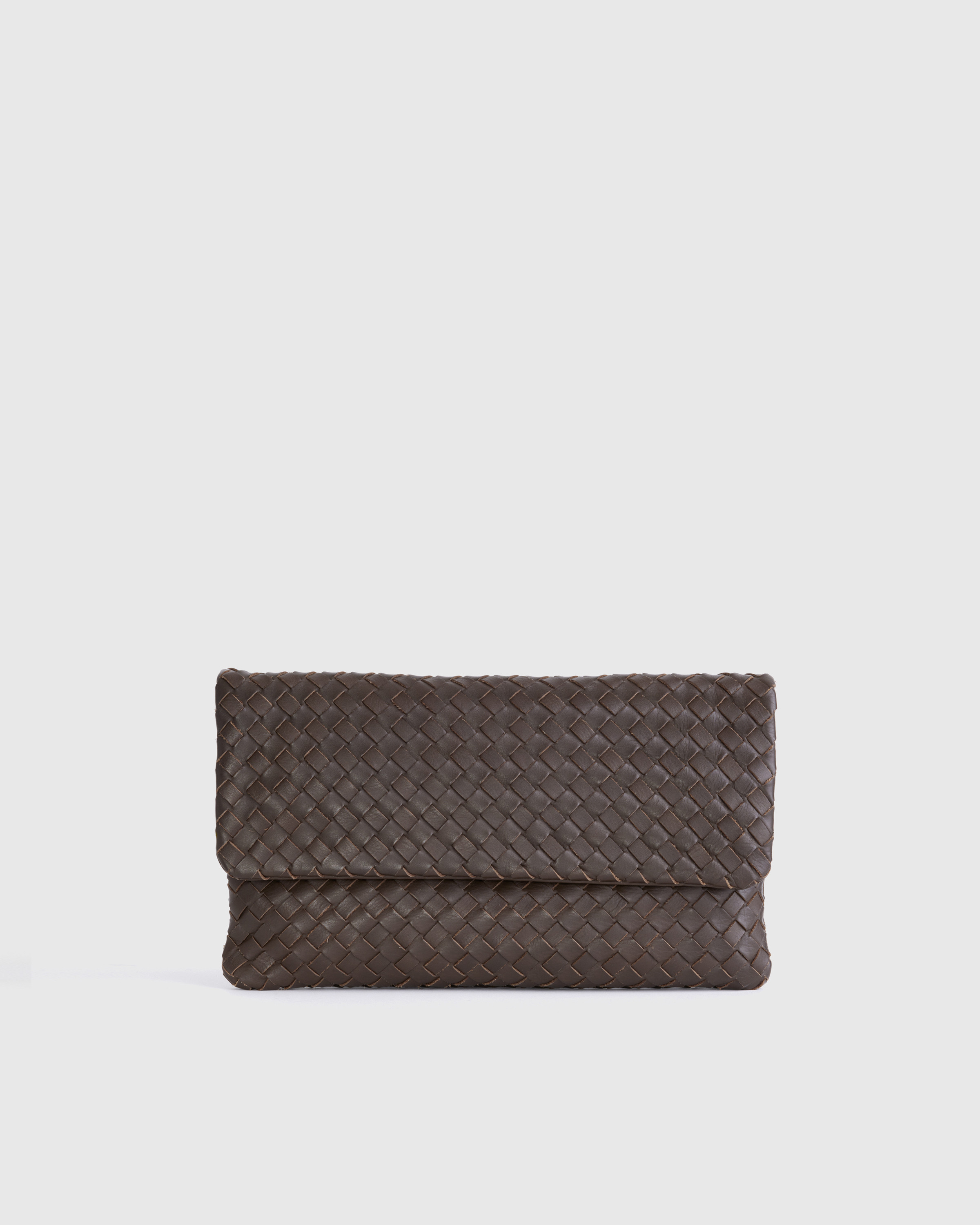 Quince | Women's Italian Leather Handwoven Convertible Clutch in Dark Brown | Quince