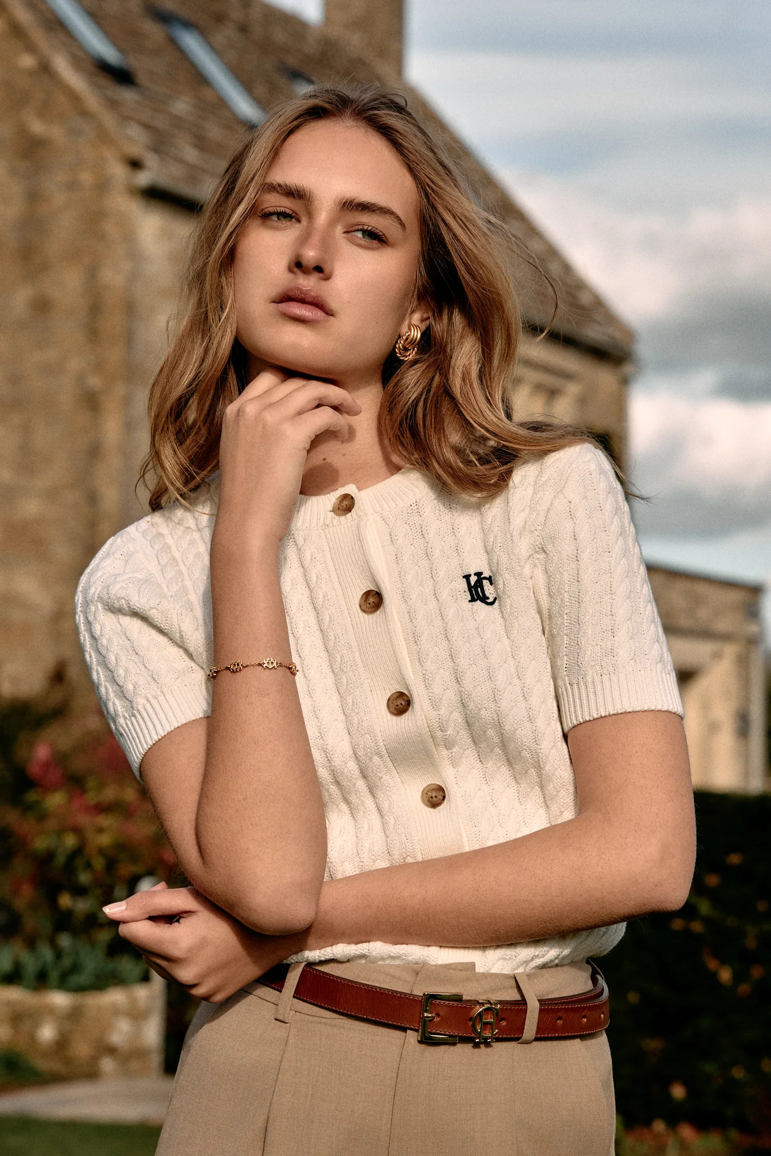Cotswold Short Sleeve Cardigan (Natural) | Holland Cooper