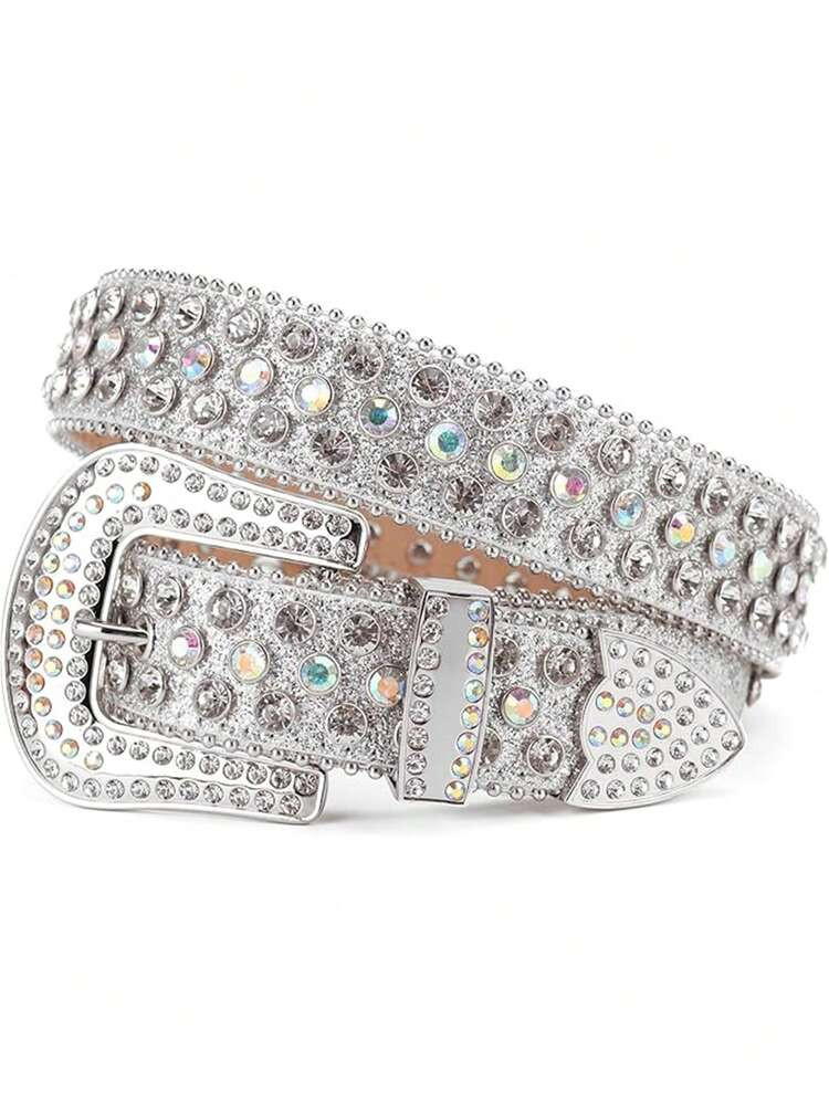 1pc Solid Color Crystal Studded Belt, Shiny Punk Hip-Hop PU Leather Belt Dresses Old Money Vintage Autumn/Fall Urban Outfit Classic Christmas Winter Fashion Daily Men Boyfriend Gift | SHEIN