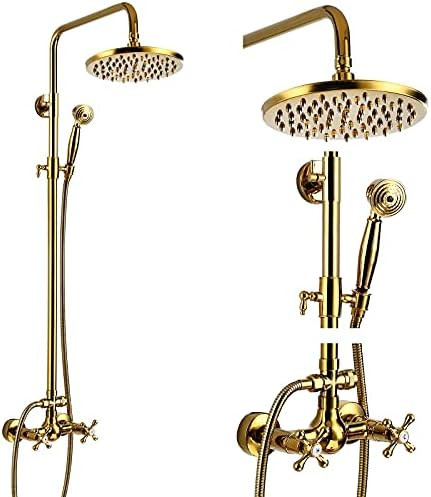 Shower Fixture 8 Inch Rainfall Shower Head with Handheld Spray Polish Gold Dual Knobs Mixer Bathroom | Amazon (US)