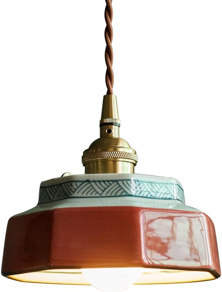 Small Pendant Light Green Glass Blue and White Porcelain Pendant Light Fixture Red Ceramic Hangin... | Amazon (US)