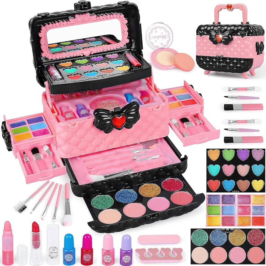 54 Pcs Kids Makeup Kit for Girls, Princess Real Washable Pretend Play Cosmetic Set Toys with Mirr... | Amazon (US)