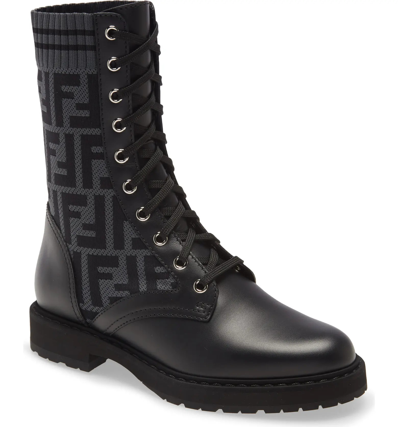 Fendi Rockoko Logo Sock Lace-Up Combat Boot | Nordstrom | Nordstrom