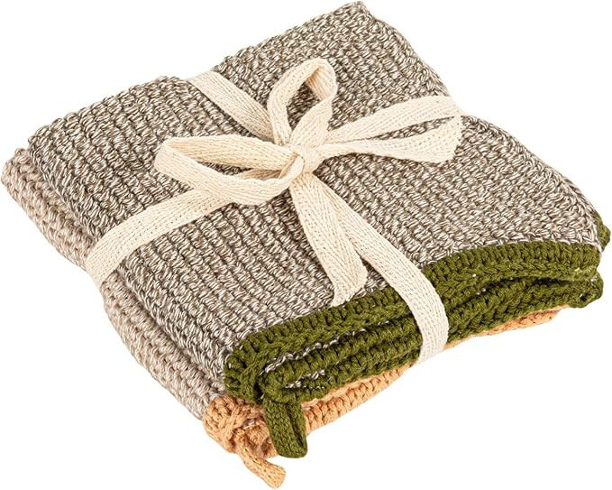 Creative Co-Op Square Cotton Knit (Set of 2) Dish Cloth, Multi (DF3785) | Amazon (US)