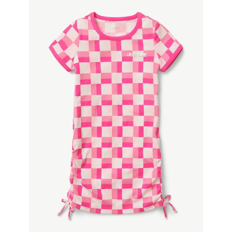 Justice Girls Besties Short Sleeve Side Ruched T-Shirt Dress, Sizes XS-XLP | Walmart (US)