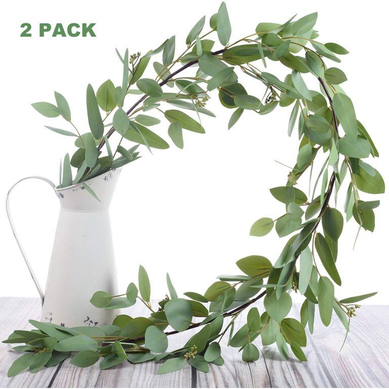 Coolmade 2 Pack 5.5ft Artificial Eucalyptus Garland Vines Faux Green Eucalyptus - Walmart.com | Walmart (US)