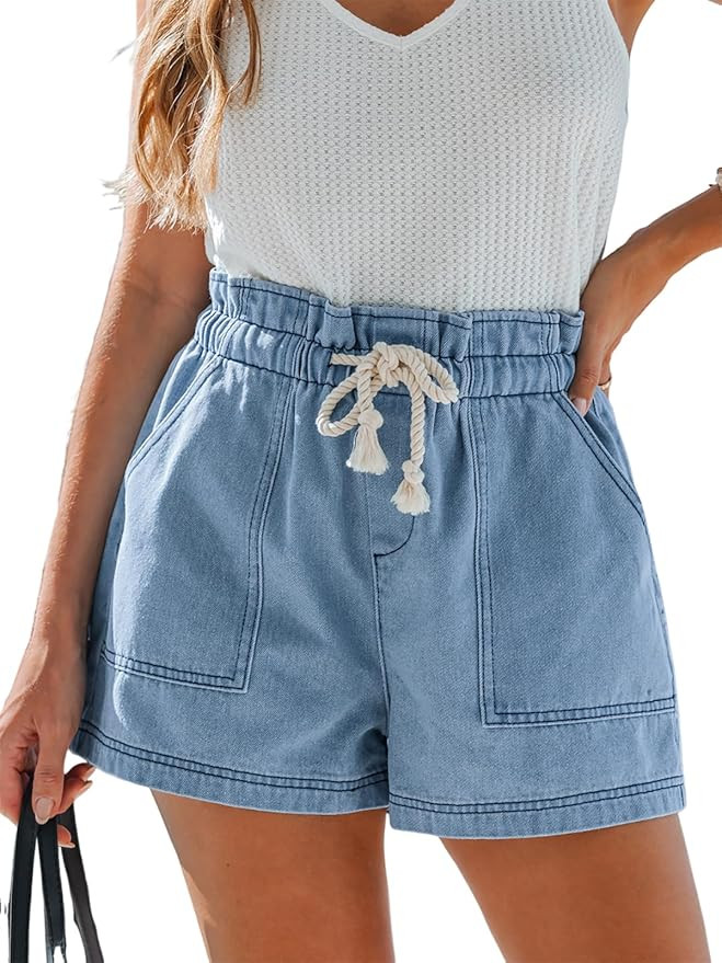 CUPSHE Women’s High Waisted Shorts Drawstring Casual Loose Fit Summer Jean Short Pocket Soft Li... | Amazon (US)
