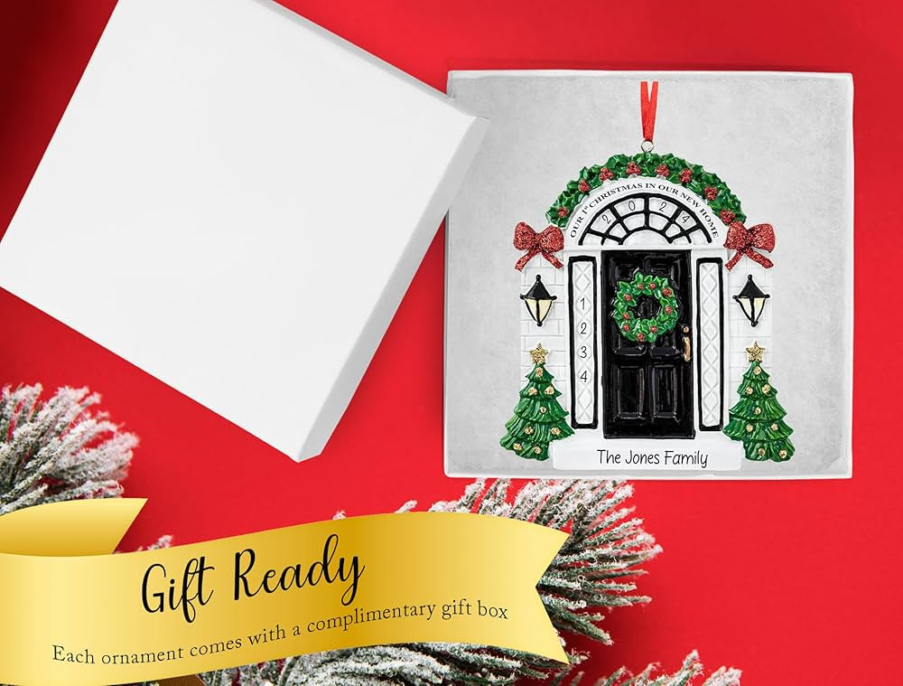 Personalized New Home Christmas Ornament 2024 | Black Door w/Glitter Ribbon Unique Keepsake for X... | Amazon (US)