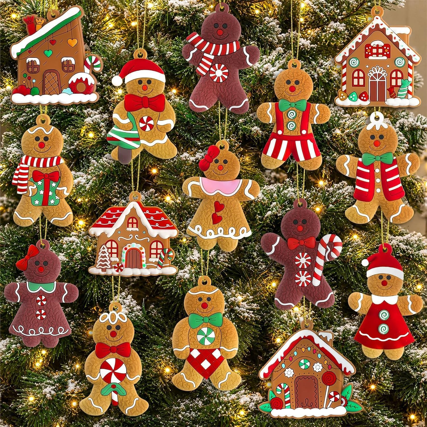 kockuu 16pcs Gingerbread Man Ornaments for Christmas Tree Decorations | Amazon (US)