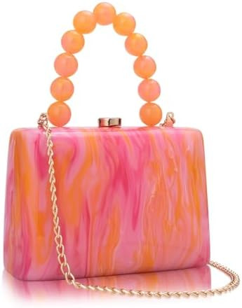 Acrylic Purses Evening Clutch Bag Marbling Handbags for Women Cross Body Bag with Pearl Chain For... | Amazon (US)