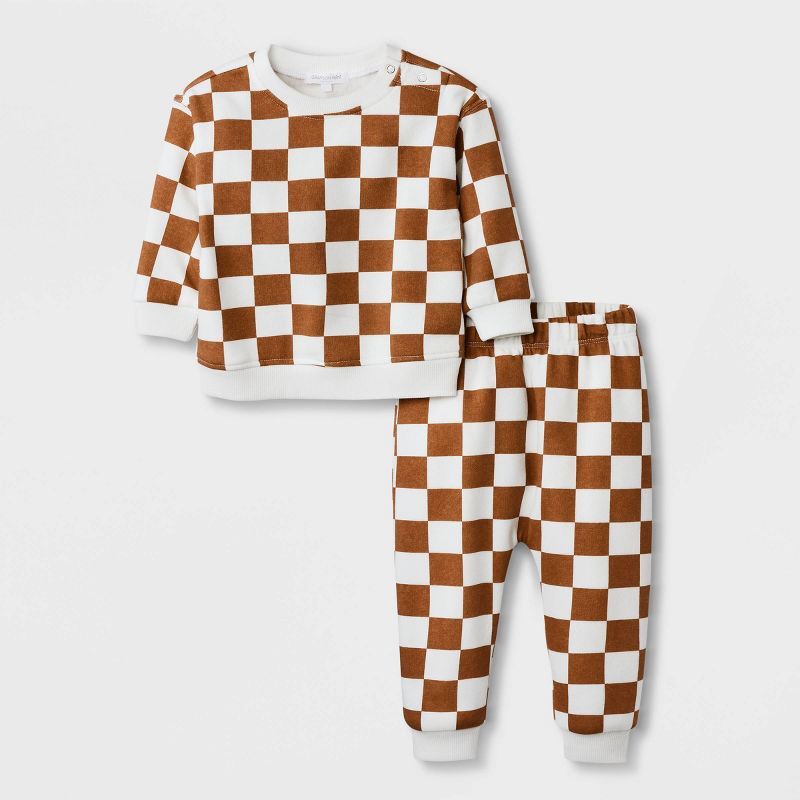 Grayson Mini Baby 2pc Fleece Check Top & Bottom Set - Brown | Target