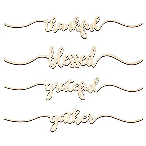 Jetec 8 Pieces Thanksgiving Cutout Signs Thankful Wood Cutout Plate Sign Grateful Blessed Gather Table Sign Decorations Rustic Wood Wall Decor for Thanksgiving Christmas, 2 x 9.8 in (Wood Color) | Amazon (US)