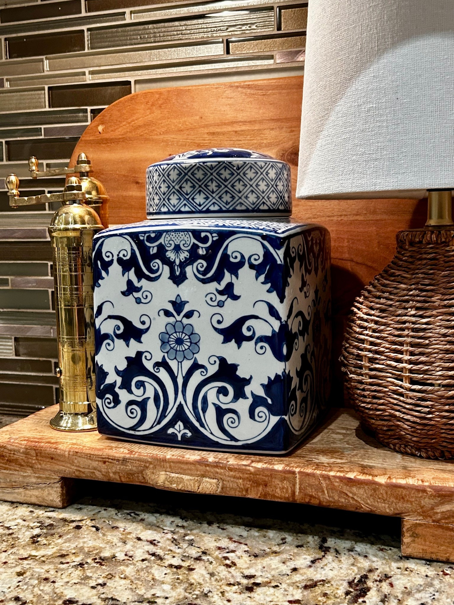 this kitchen moment is everything 🤍

mixing warm wood tones with classic blue + white details just feels so timeless. the patterned ginger jar adds that designer touch, while the woven lamp keeps it soft + cozy. and don’t even get me started on that brass accent… it’s the perfect hint of warmth ✨

this is your sign you don’t need a full reno — just a few intentional pieces to completely transform your space.

ltk links in bio if you want to recreate this vibe 💫

#ltkhome #kitchenstyling #homedecorideas #neutralhome #cozykitchen

#LTKHome #LTKSaleAlert #LTKSeasonal