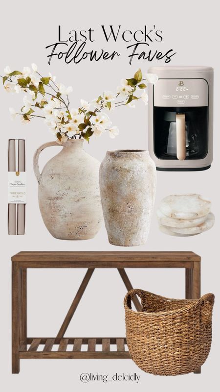 Last week’s follower favorites✨

Pottery Barn Vase | Taper Candles | Coffee Maker | Woven Basket | Coasters | Console Table | Walmart Finds | Target Finds

#LTKHome