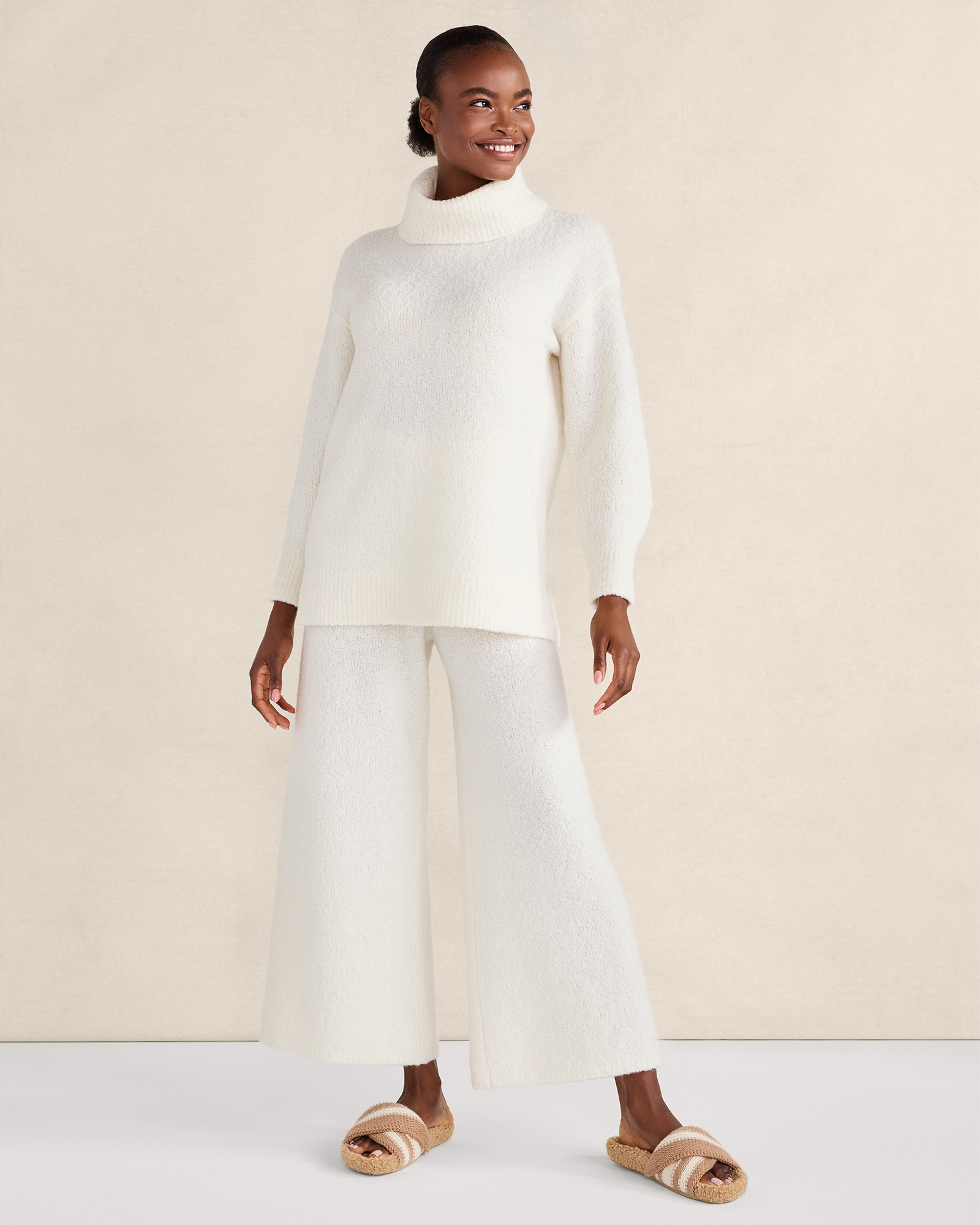 Bouclé Turtleneck Sweater - White - Small | Haven Well Within