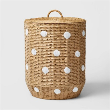 Click for more info about Woven Paper Dot Floor Hamper Natural - Pillowfort™