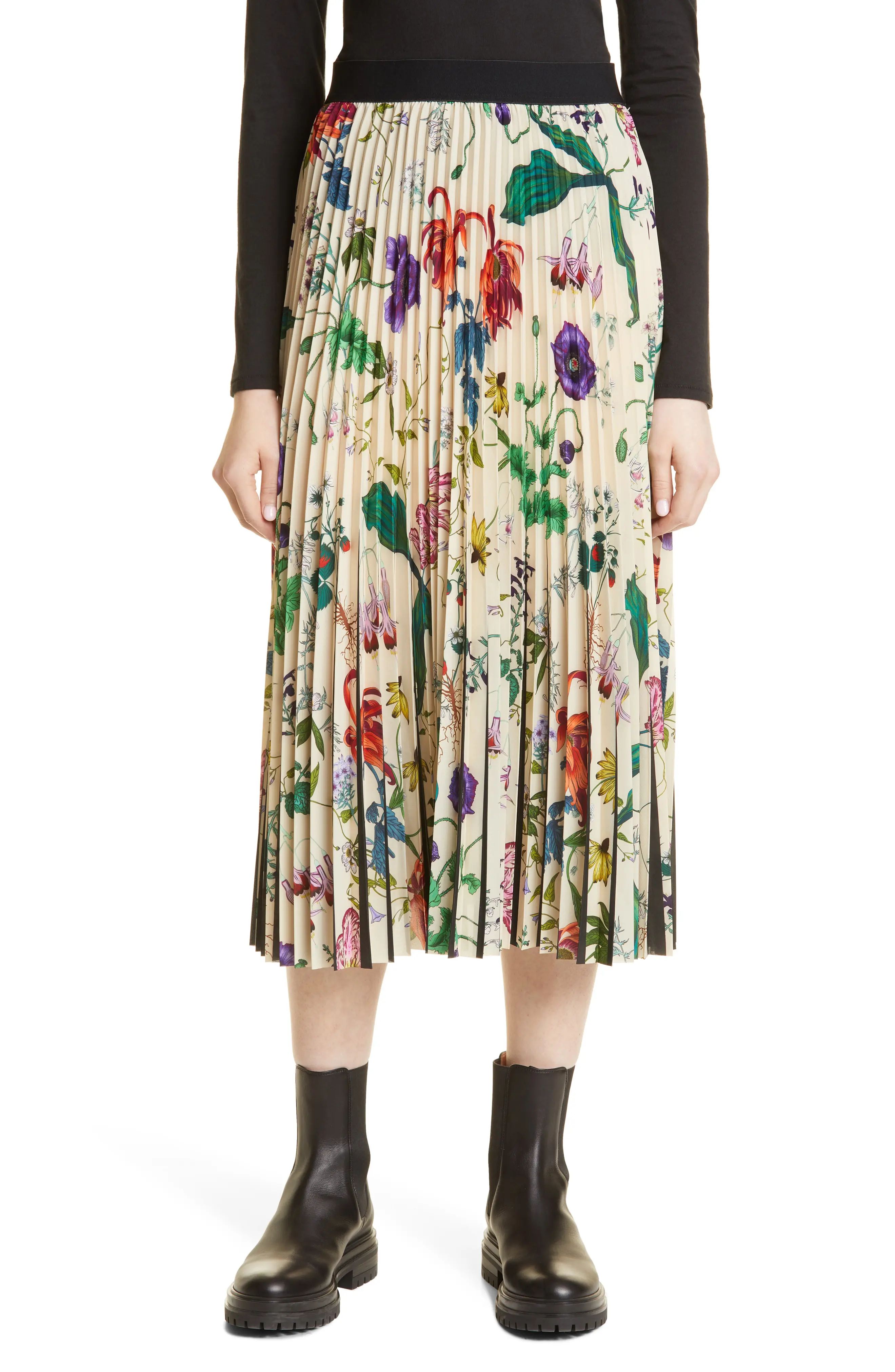 MUNTHE Charming Floral Pleated Midi Skirt in Ivory at Nordstrom, Size 6 Us | Nordstrom