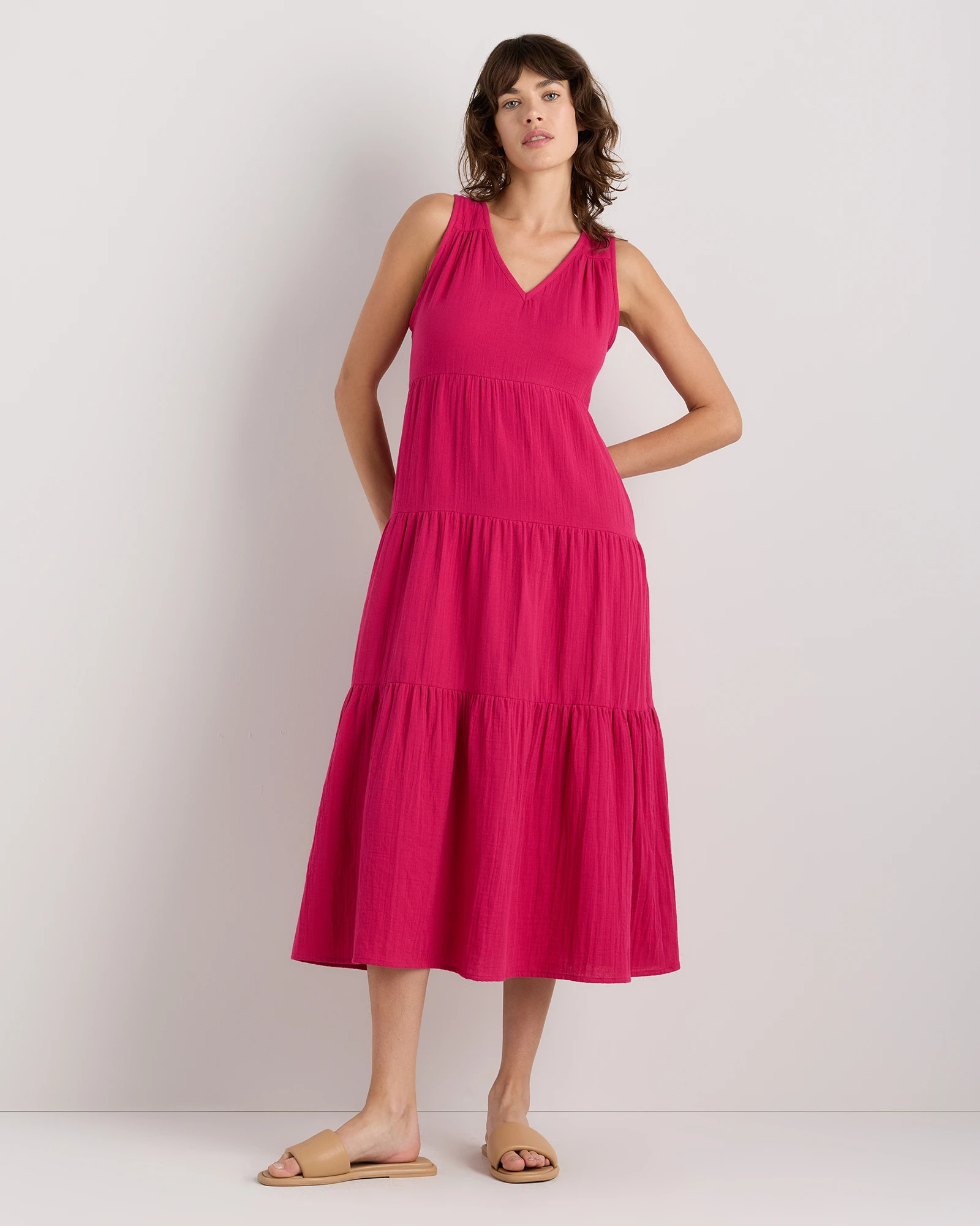 100% Organic Cotton Gauze Tiered Maxi Dress in Wild Cherry | Quince