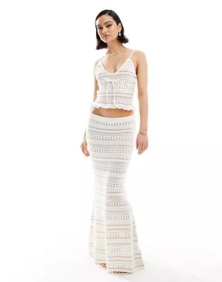 ASOS DESIGN knitted maxi skirt in stripe stitch in cream co-ord | ASOS (Global)
