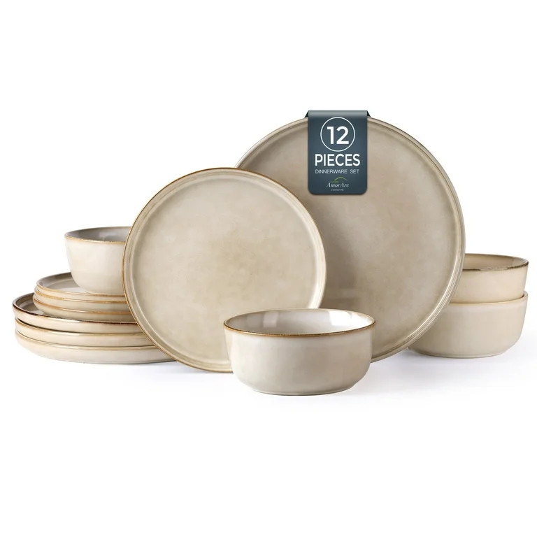 AmorArc Ceramic Dinnerware Sets for 4, 12 Pieces Stoneware Plates and Bowls Sets, Scratch Resista... | Walmart (US)